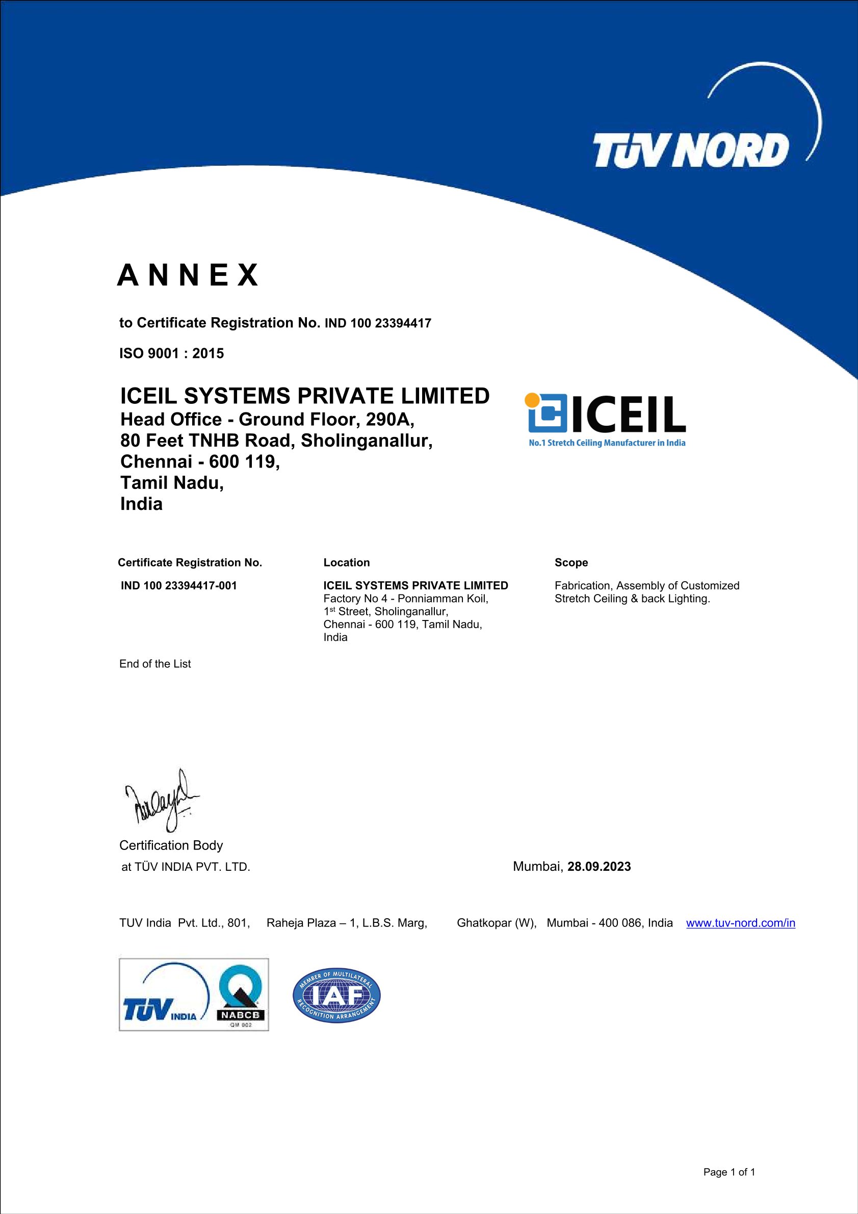 ISO Certificate - Factory